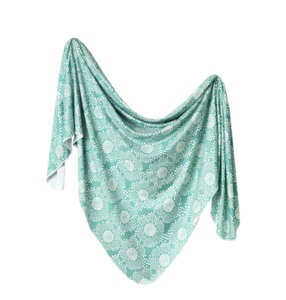 Copper Pearl Swaddle Blanket-Turquoise/White Floral